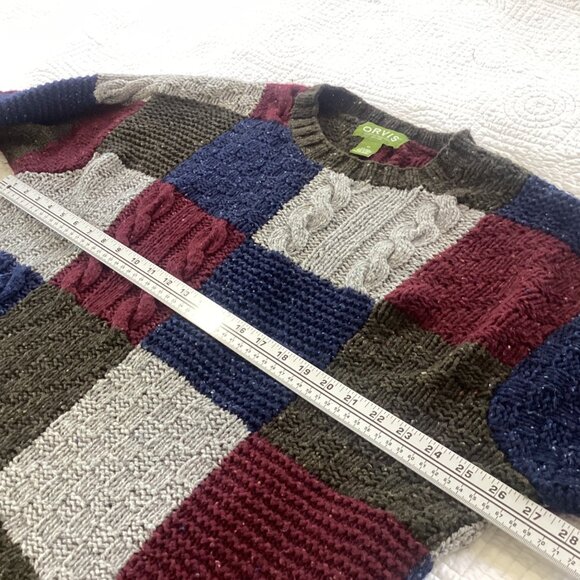 Vtg Orvis Patchwork Wool & Cashmere Blend Cable Knit Sweater XL Color Blocks - Picture 4 of 11